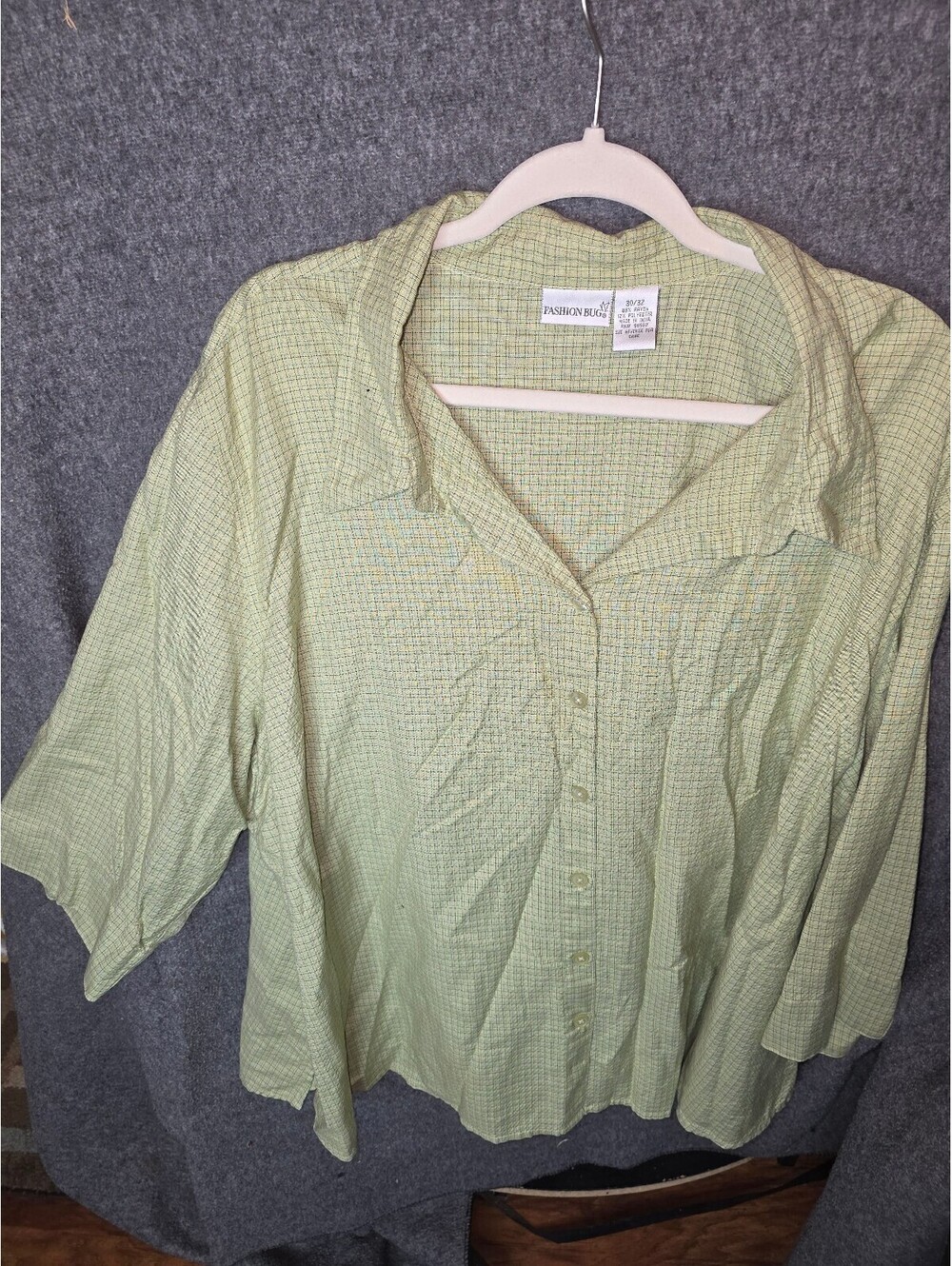 Fashion Bug Green Checkered Button-Up Shirt Size 30/32